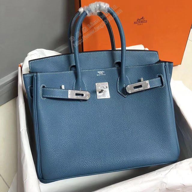 Hermes女包 愛馬仕Birkin Hermes鉑金包 togo小牛皮 牛仔藍 蠟線半手工縫製  am1709